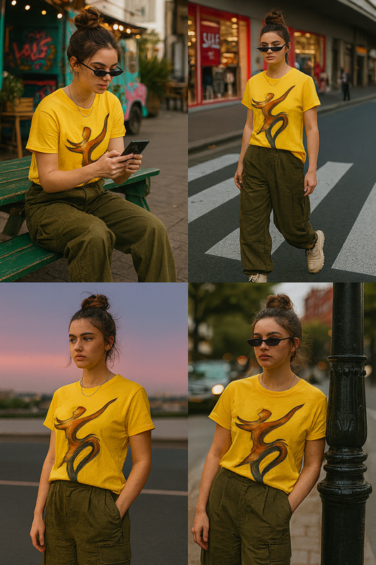 “CityBurst Unisex Classic Fit Artistic Dancer Graphic T-Shirt – Bold Yellow Streetwear Tee”