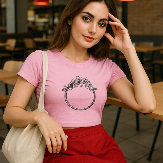 Floral Ring Crop Top for Women – Stylish Printed T-Shirt
