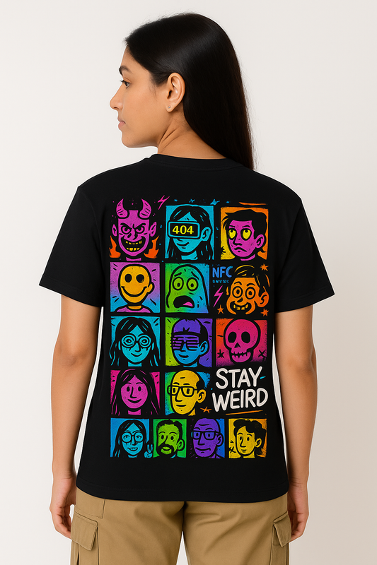 Stay Weird Oversized Unisex T-Shirt – Front & Back Neon Print