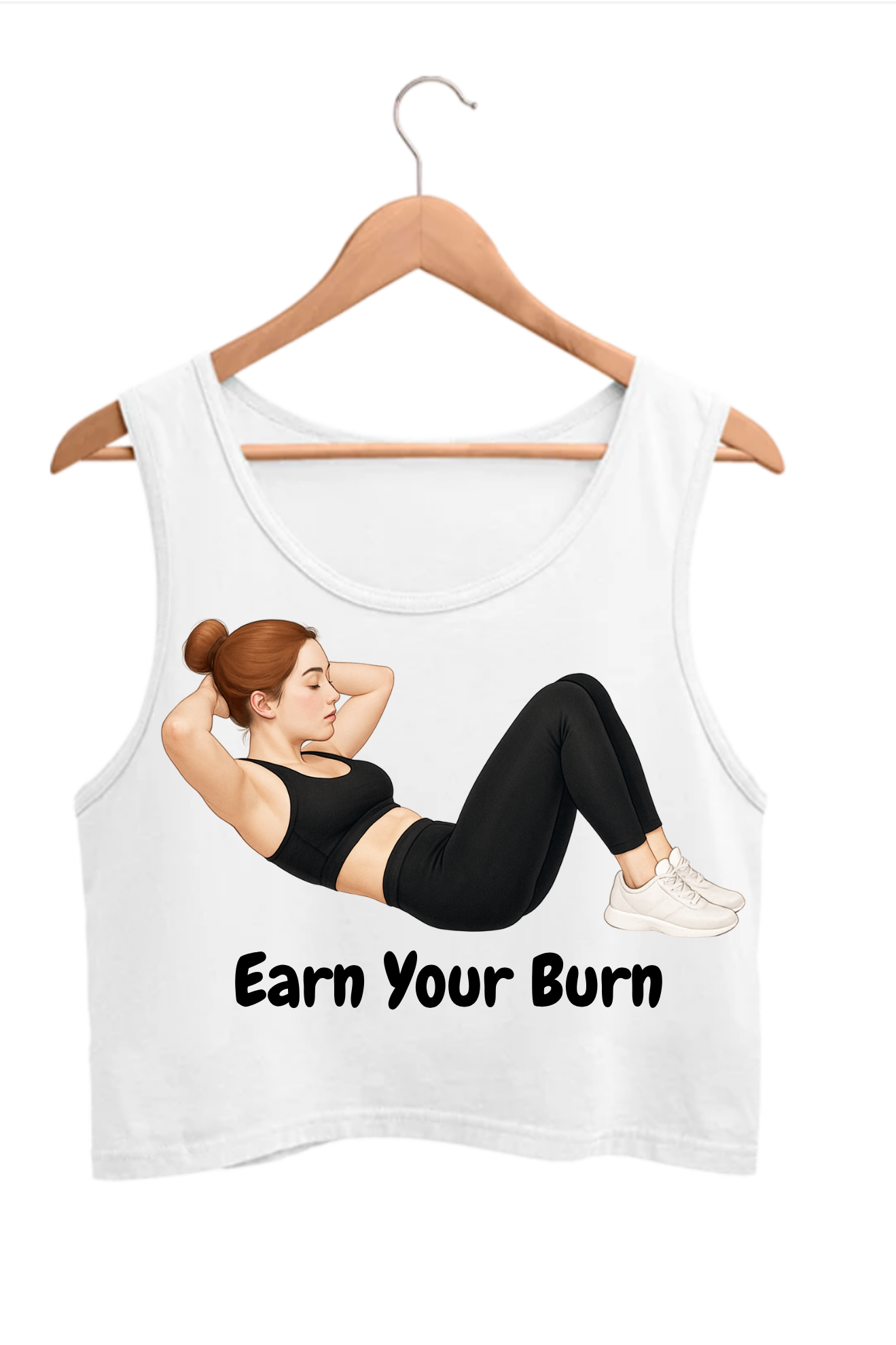 Earn Your Burn – Women’s Sleeveless Gym Crop Top (White / Charcoal Grey)