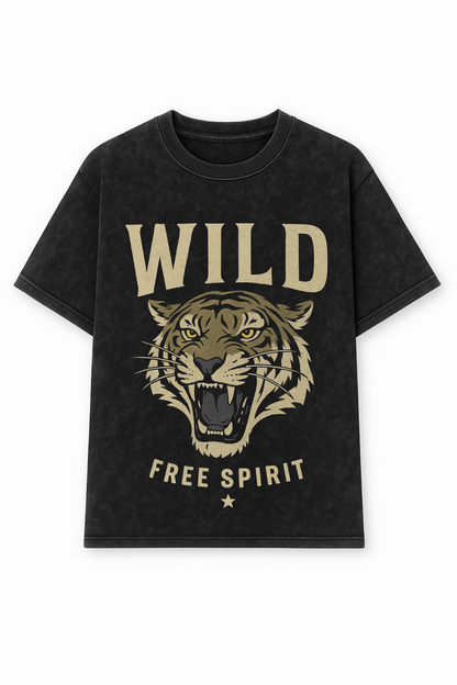 "Wild Free Spirit" Oversized Acid Wash T-Shirt – Black_Male