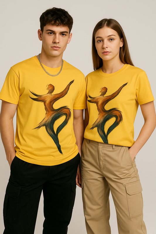 “CityBurst Unisex Classic Fit Artistic Dancer Graphic T-Shirt – Bold Yellow Streetwear Tee”