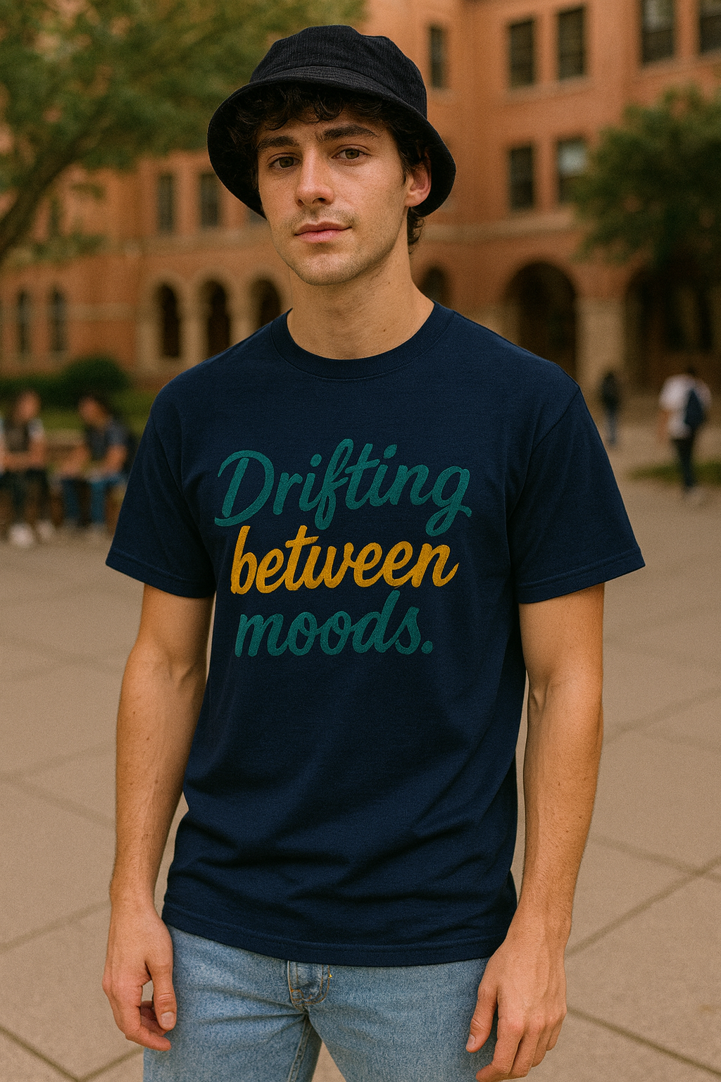 Drifting Between Moods – Men’s Classic Fit Graphic T-Shirt (Navy Blue)