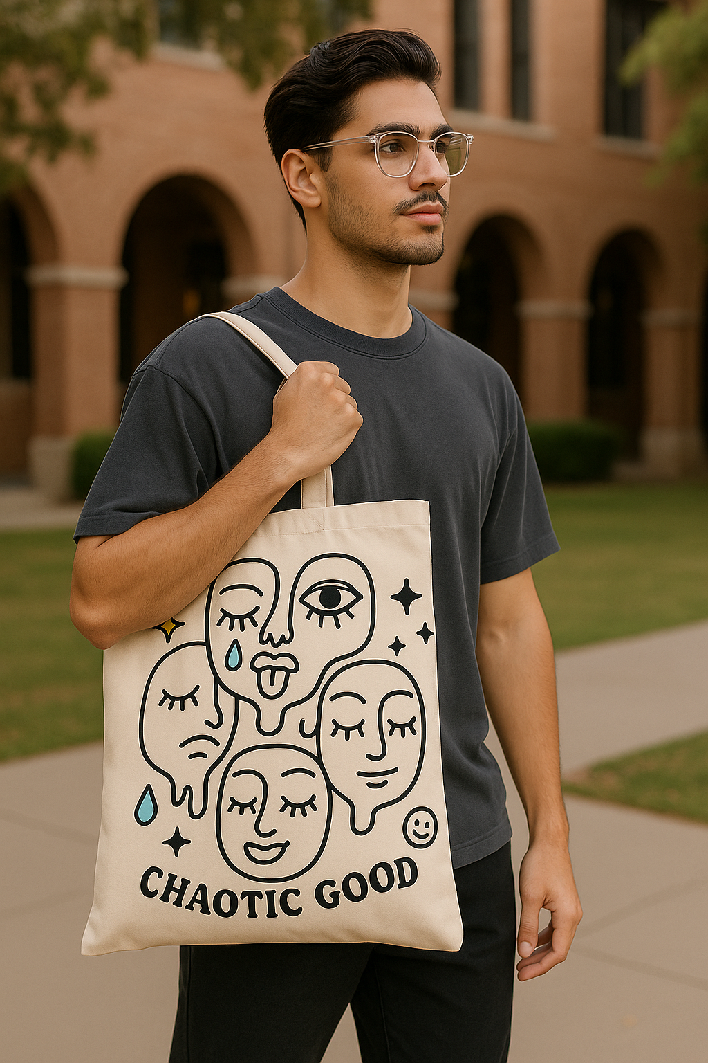 Large “Chaotic Good” Tote Bag by CityBurst Fashion – Minimalist Aesthetic Meets Everyday Utility
