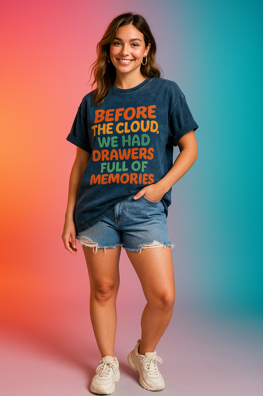 “Before the Cloud” Retro Tech Oversized Acid-Washed T-Shirt – Unisex Vintage Memory Tee
