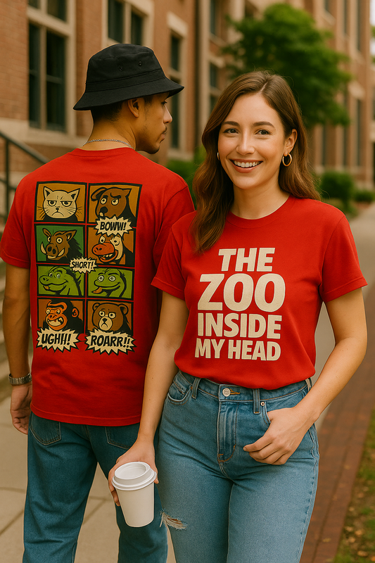 "The Zoo Inside My Head" Unisex Classic Fit Graphic T-Shirt – Bold Front & Back Print | Streetwear Tee for Gen Z & College Wear
