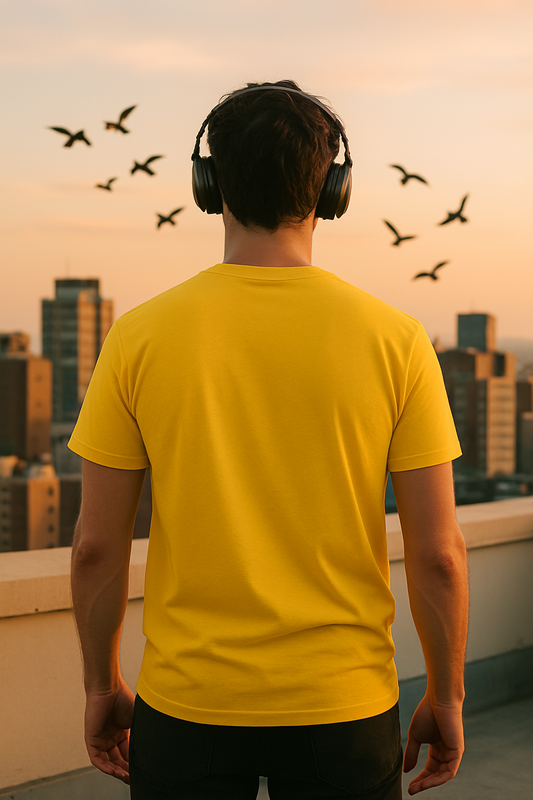 Melody in Flight – Classic Fit Yellow Graphic T-Shirt for Men