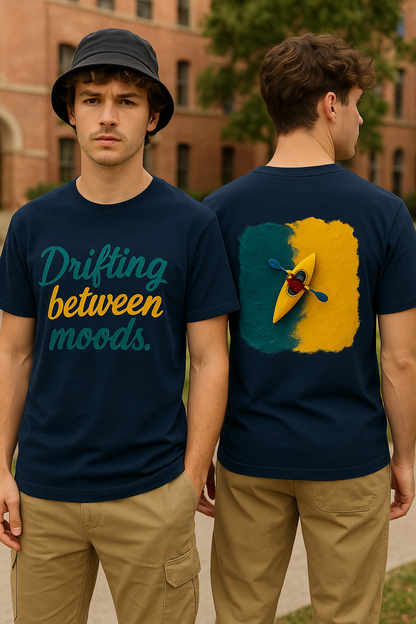 Drifting Between Moods – Men’s Classic Fit Graphic T-Shirt (Navy Blue)