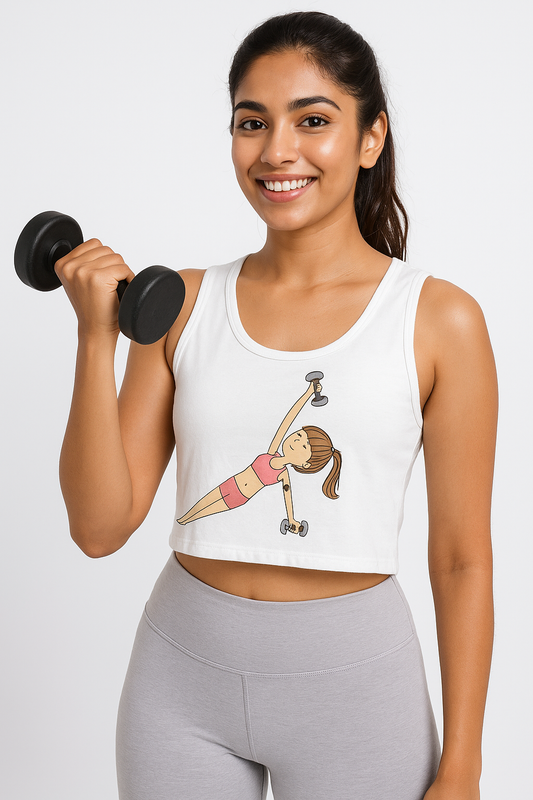 FitGirl Side Plank Crop Top – Gym Edition (Available in White, Black & Olive Green)