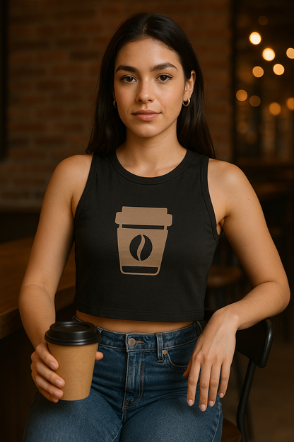 Coffee Lover Crop Top – Trendy Sleeveless T-Shirt for Women | Aesthetic Café Outfit