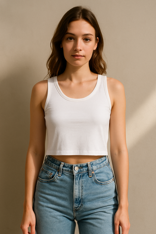Women’s Sleeveless Cotton Crop Top – Casual Fit, Soft Fabric, Everyday Wear