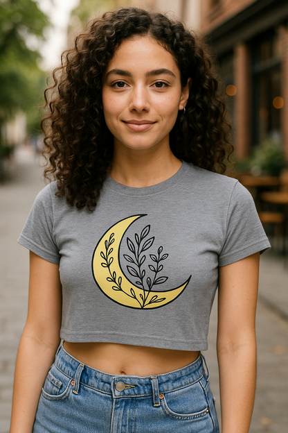 Crescent Moon Graphic Crop Top for Women