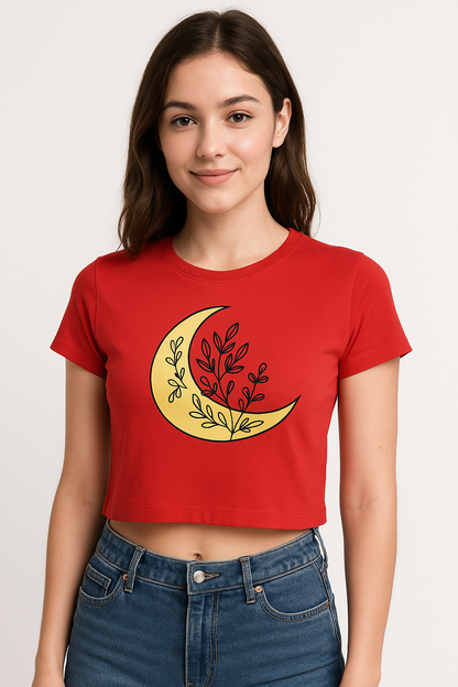 Crescent Moon Graphic Crop Top for Women