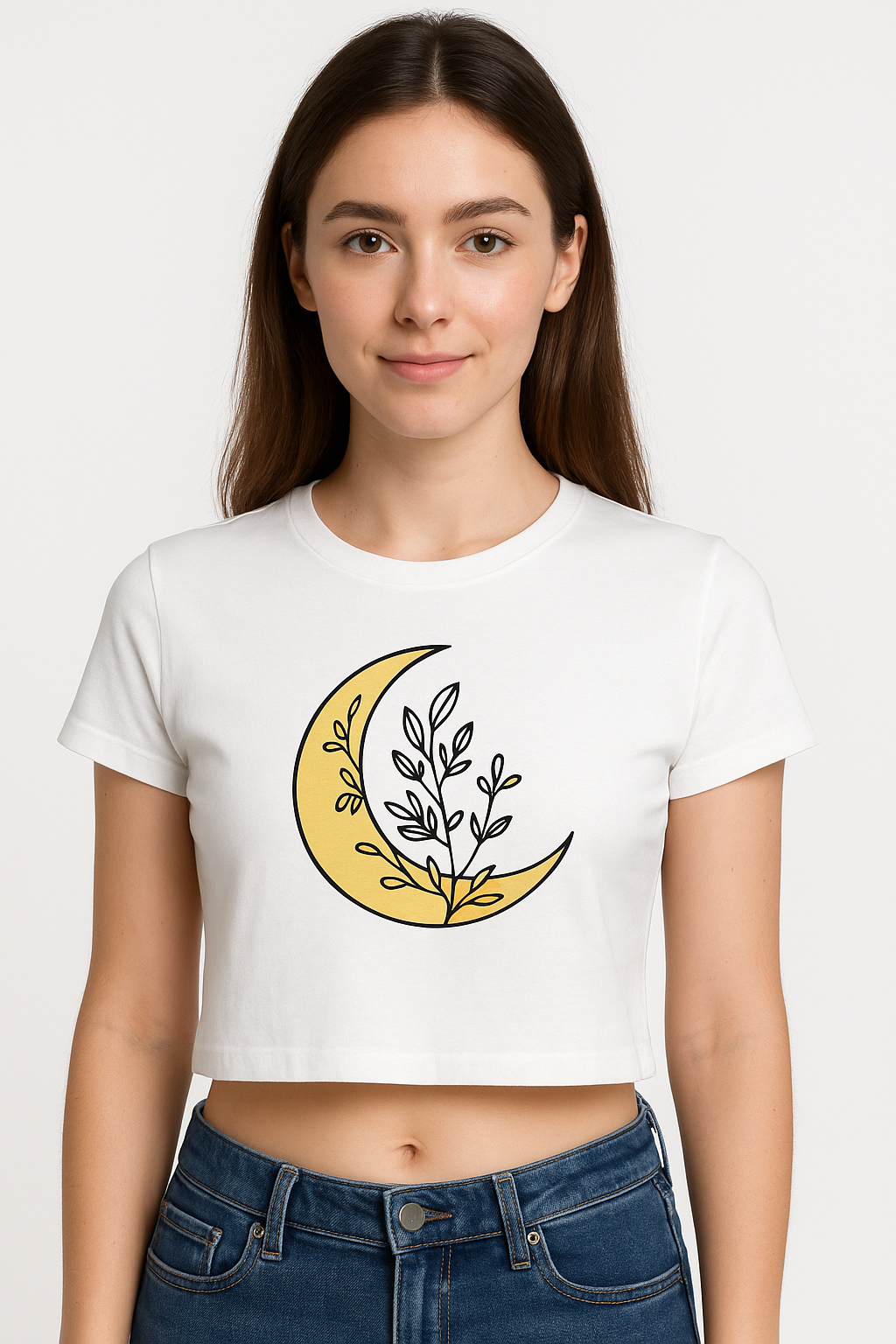 Crescent Moon Graphic Crop Top for Women