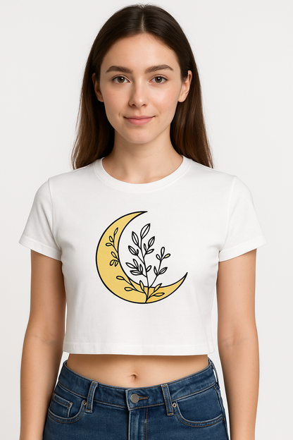 Crescent Moon Graphic Crop Top for Women