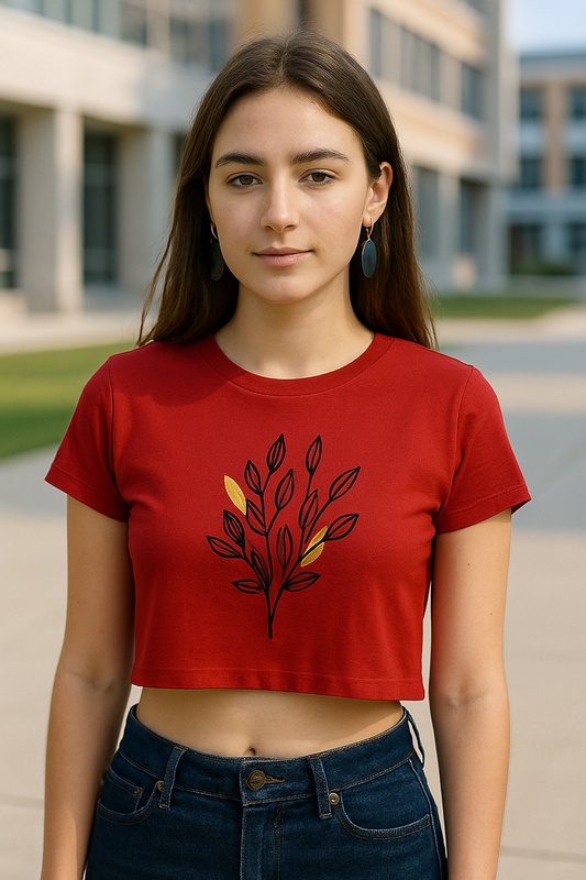 Minimalist Leaf Art Women’s Crop T-Shirt