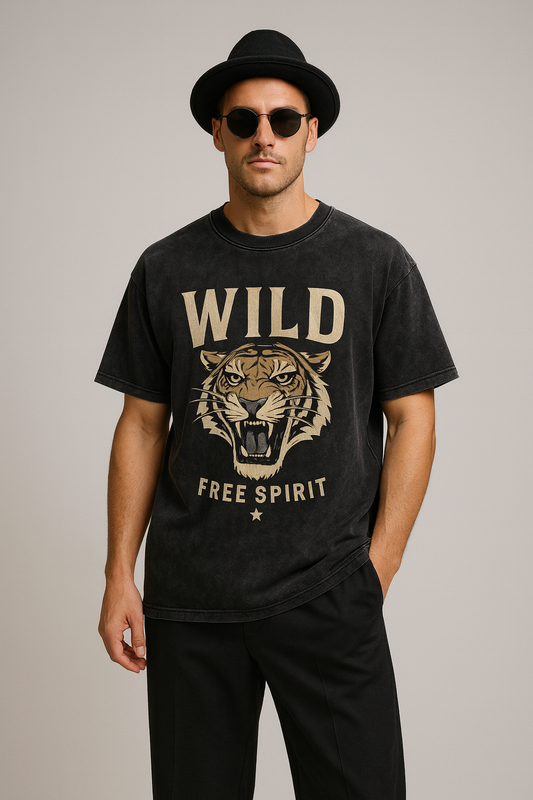 "Wild Free Spirit" Oversized Acid Wash T-Shirt – Black_Male