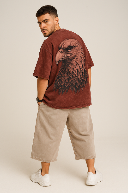 Men’s Oversized Acid Wash Maroon T-Shirt – Bold Streetwear Classic