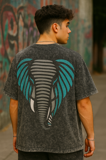 Elephant Essence Oversized Acid-Washed T-Shirt – Urban Streetwear Edition