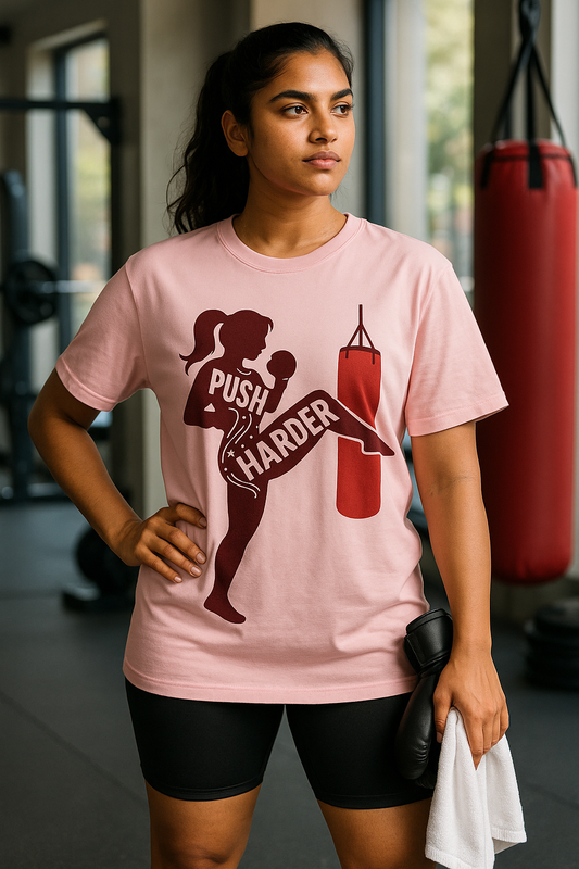 Push Harder – Women’s Oversized Fitness T-Shirt (Light Pink)