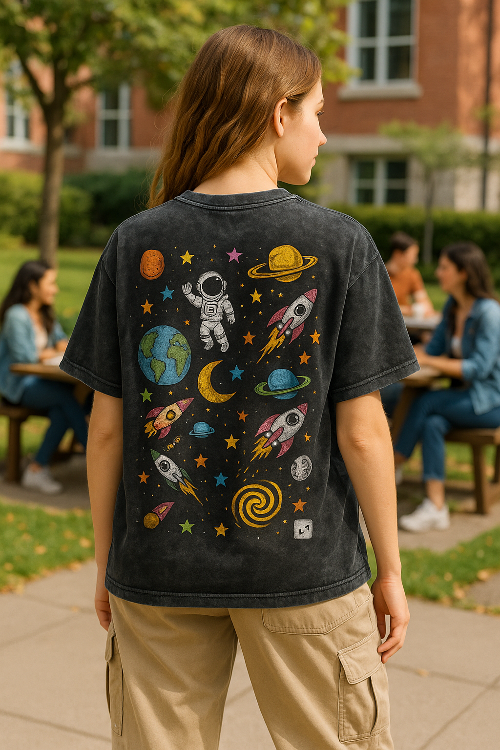 Cosmic Dreams Oversized Acid-Washed Unisex T-Shirt – Space Graphic Streetwear