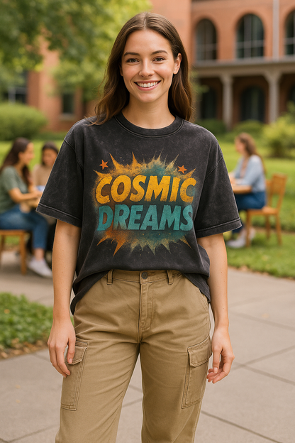 Cosmic Dreams Oversized Acid-Washed Unisex T-Shirt – Space Graphic Streetwear