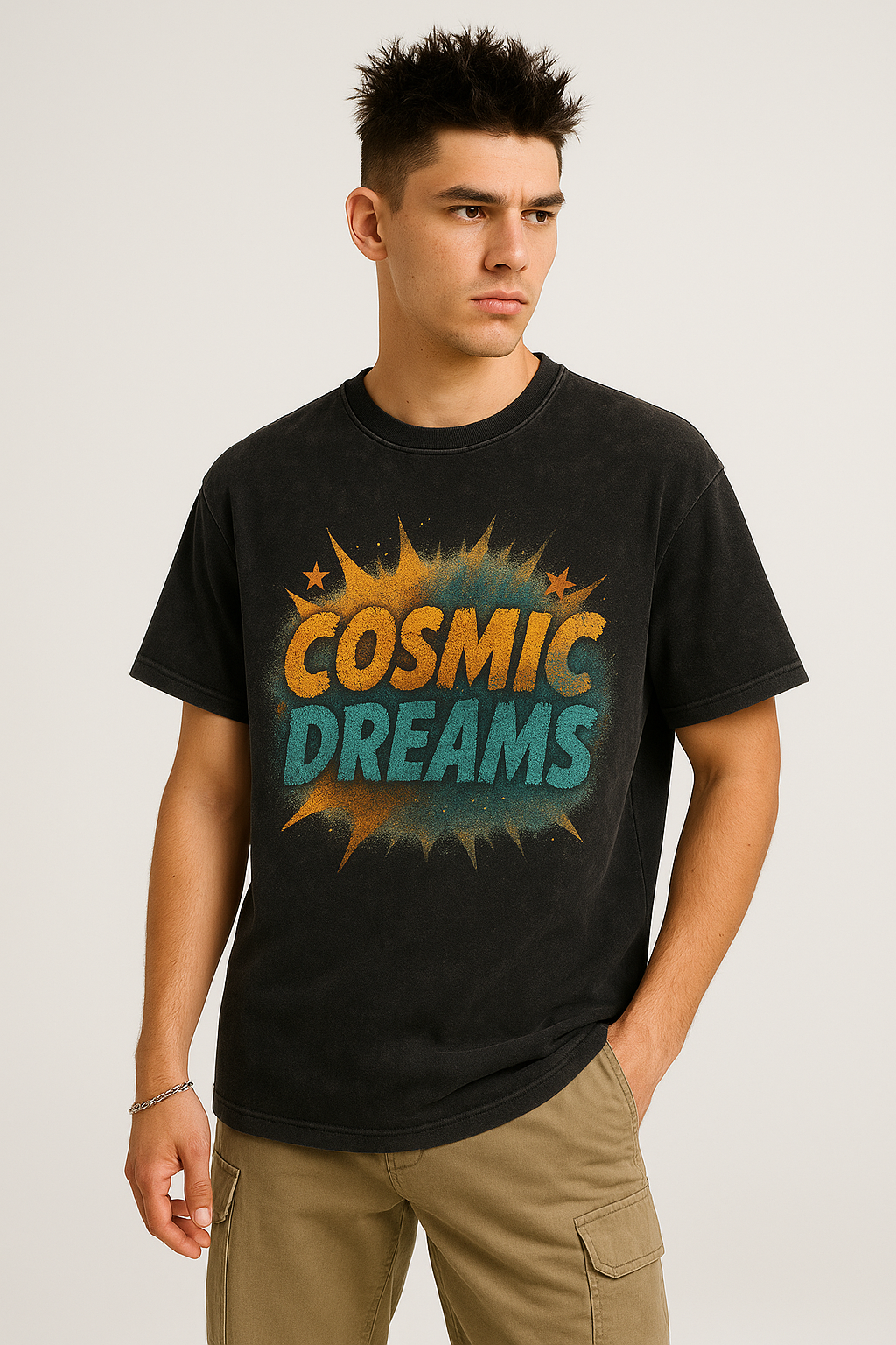 Cosmic Dreams Oversized Acid-Washed Unisex T-Shirt – Space Graphic Streetwear