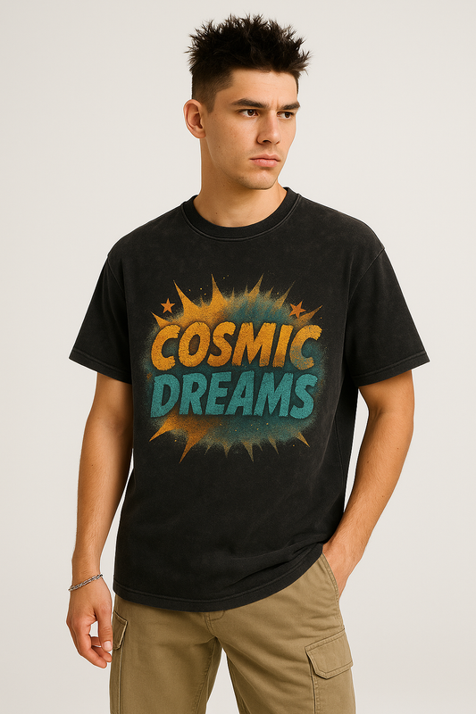 Cosmic Dreams Oversized Acid-Washed Unisex T-Shirt – Space Graphic Streetwear