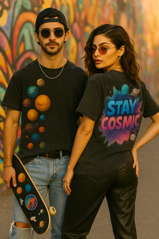 “Stay Cosmic” Oversized Unisex T-Shirt – Planet Graphic Edition