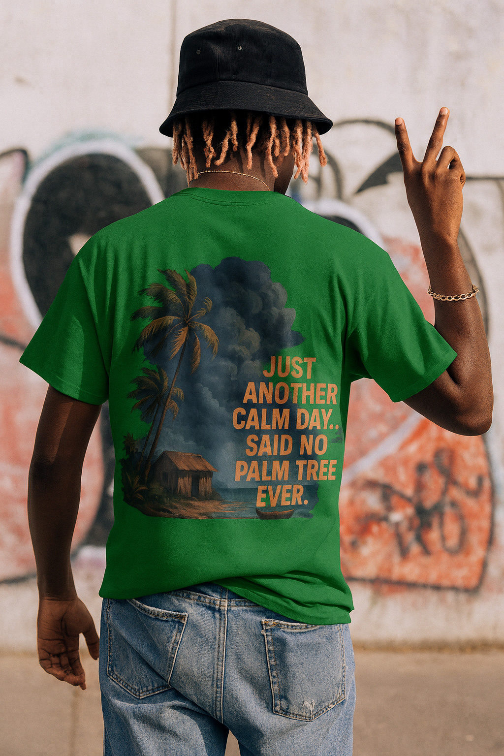 "Just Another Calm Day" Palm Tree Graphic T-Shirt – Tropical Storm Edition 🌴
