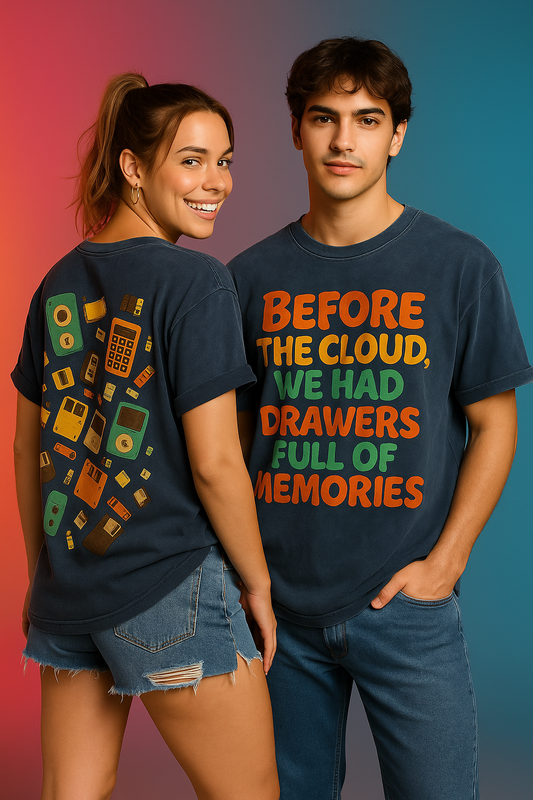 “Before the Cloud” Retro Tech Oversized Acid-Washed T-Shirt – Unisex Vintage Memory Tee