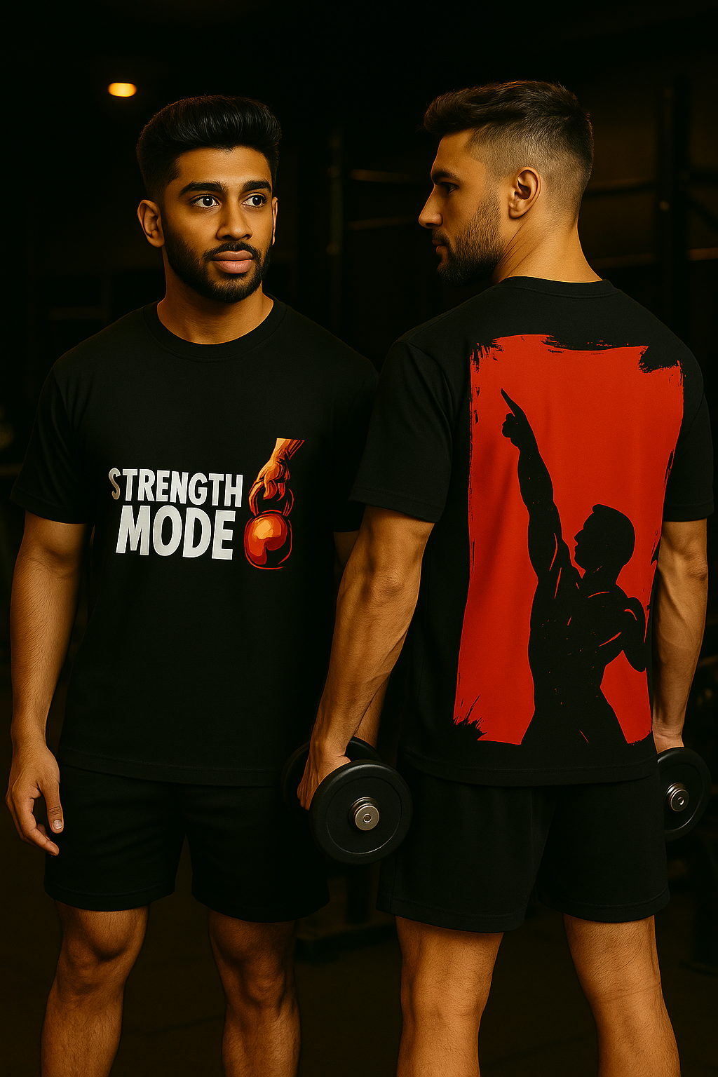 Strength Mode Oversized T-Shirt for Men – Dual Gym Graphic Edition