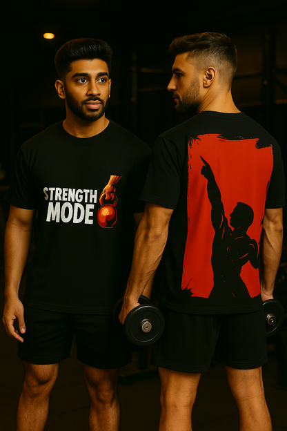 Strength Mode Oversized T-Shirt for Men – Dual Gym Graphic Edition