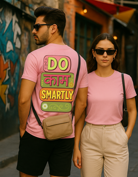 DO काम SMARTLY – Retro Streetwear Unisex T-Shirt (Pink)
