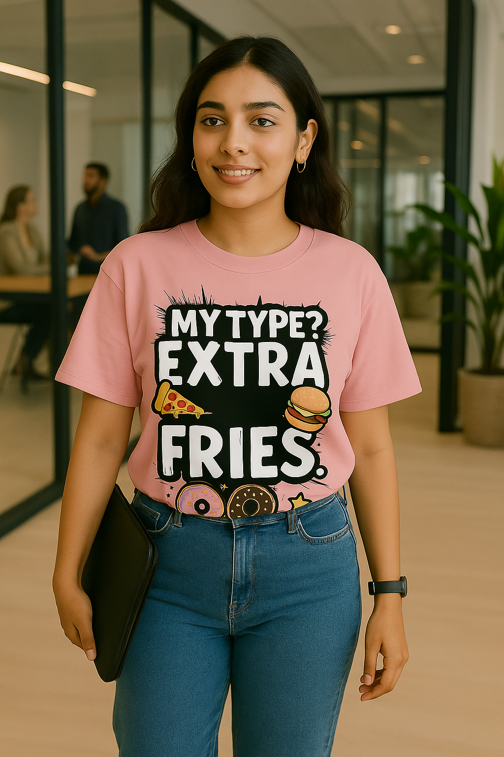 My Type? Extra Fries – Oversized Pink Graphic T-Shirt